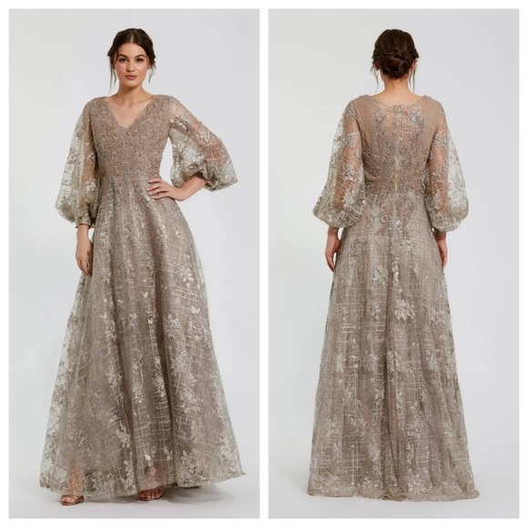 Mac Duggal Dresses & Skirts - Mac Duggal NWT 20283D Embellished Lace Beaded Evening Gown 18 Silver Champagne